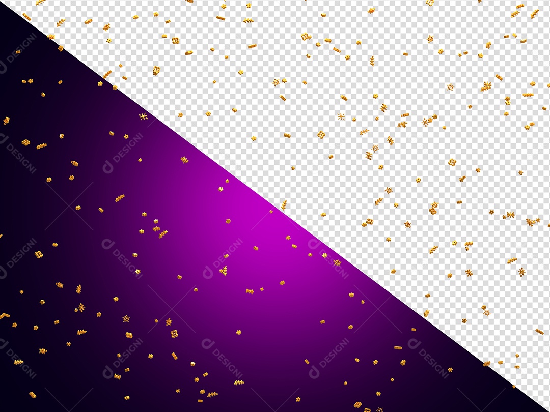 Confete com Brilho Elemento 3D Dourado para Composição PSD