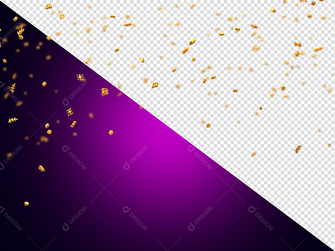 Diversos Confetes Elemento 3D Dourado para Composição PSD