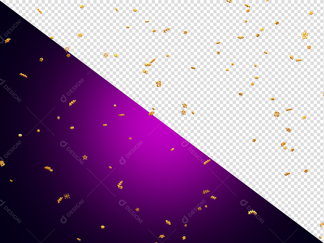 Diversos Confetes Dourado Elemento 3D para Composição PSD