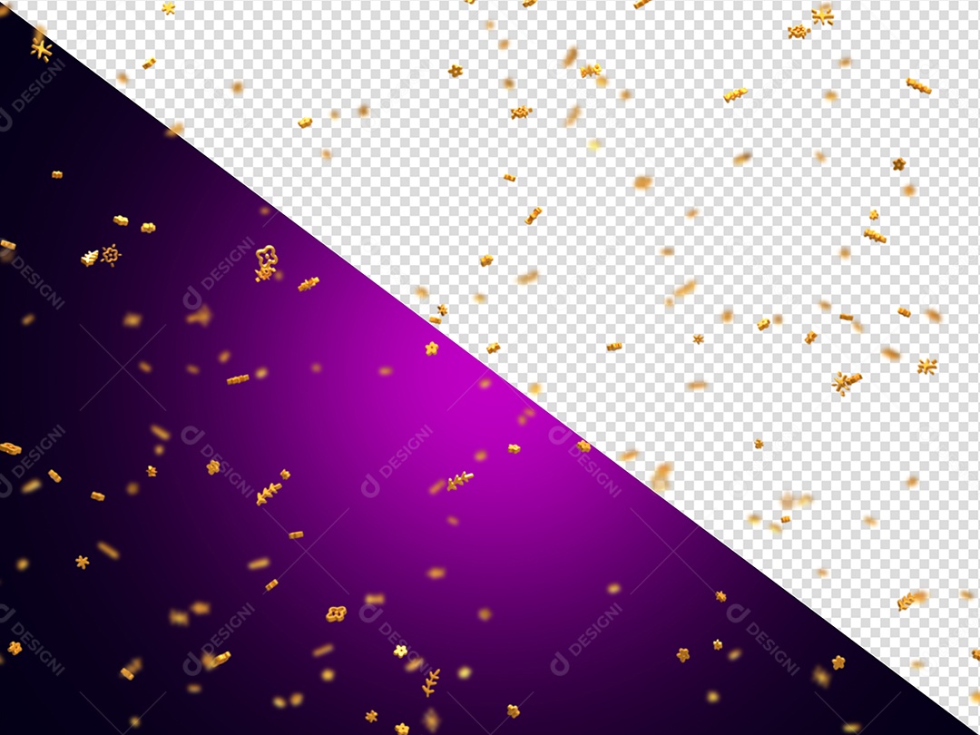 Decoração de Confete Dourado Elemento 3D para Composição PSD