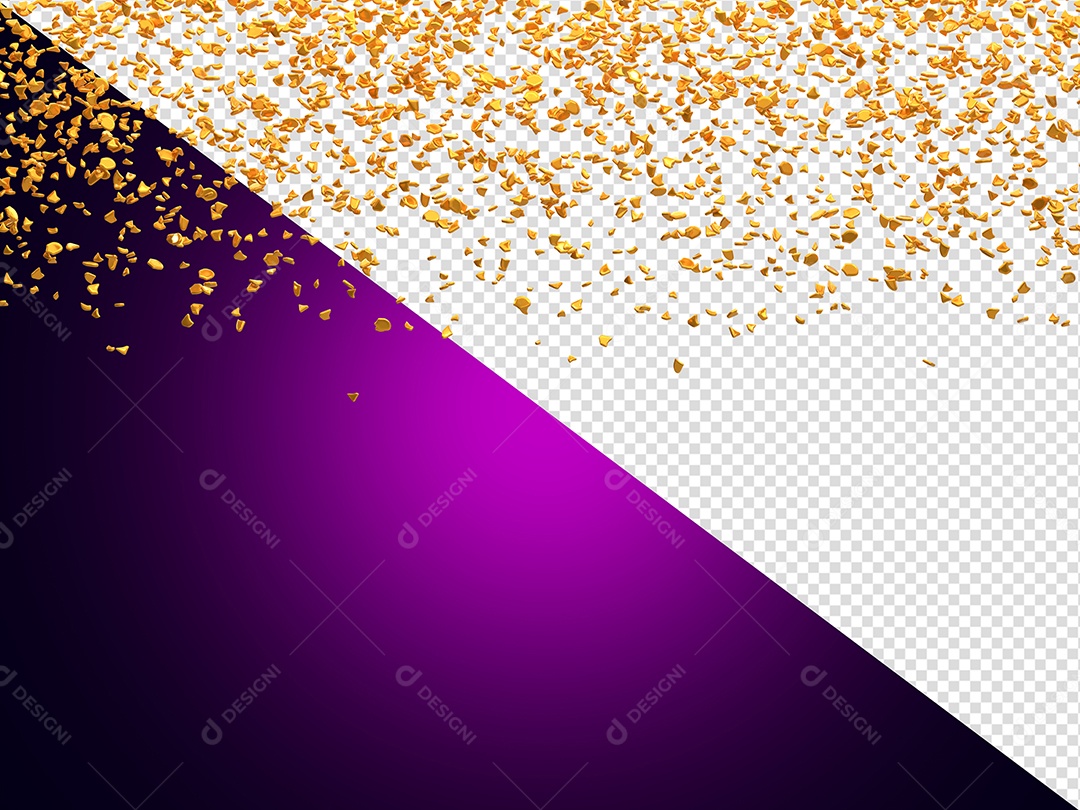 Confete Dourado com Brilho Elemento 3D para Composição PSD