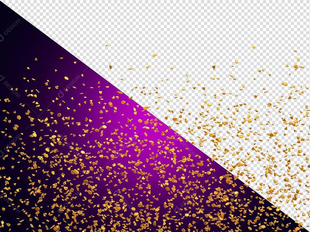Enfeite de Confete Dourado Elemento 3D para Composição PSD