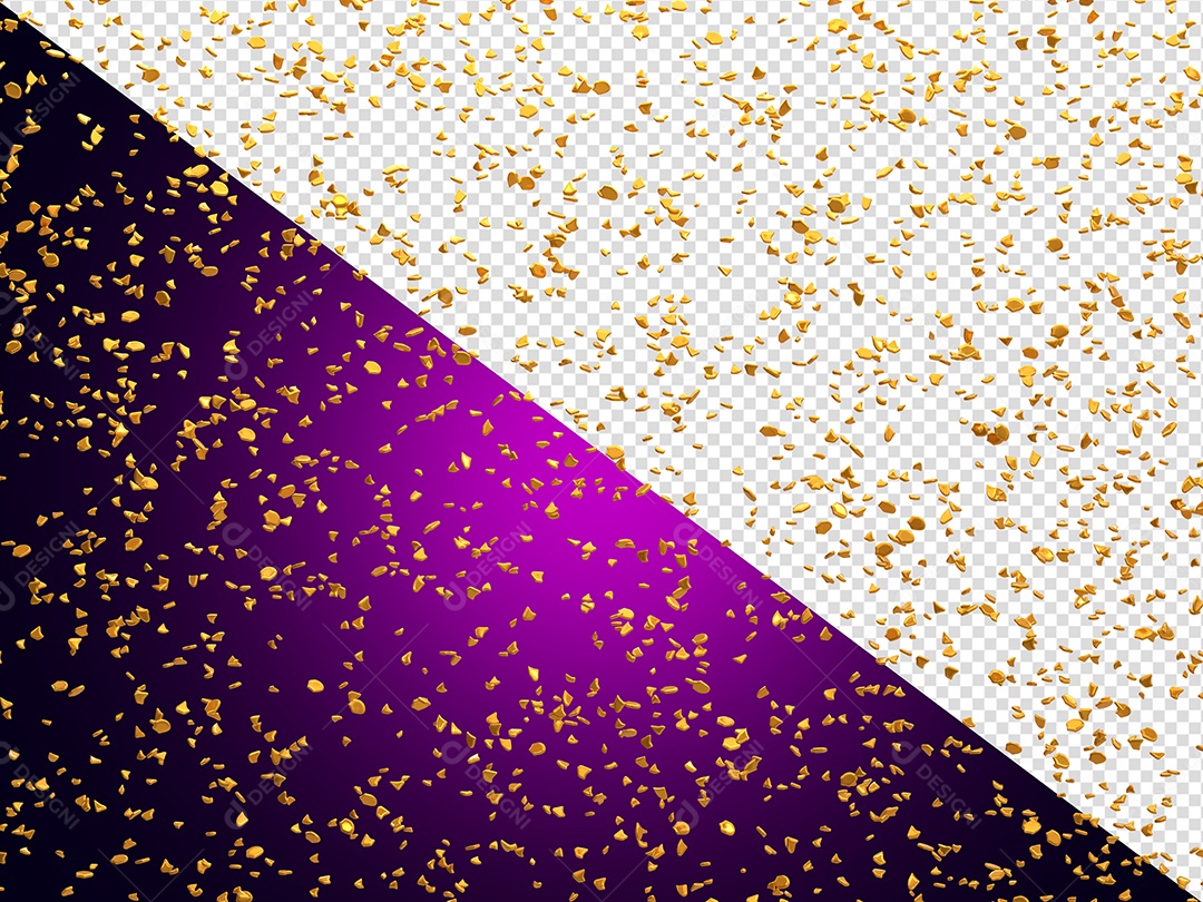 Confete Dourado com Brilho Elemento 3D para Composição PSD
