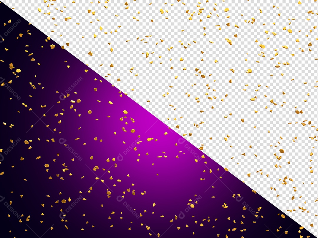 Decoração Dourada Elemento 3D de Confete para Composição PSD