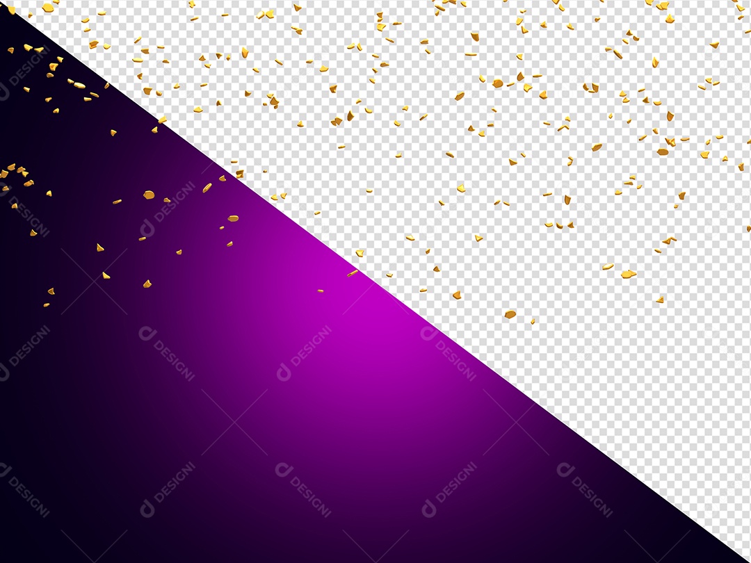 Confete Decoração de Festa Elemento 3D Dourado para Composição PSD