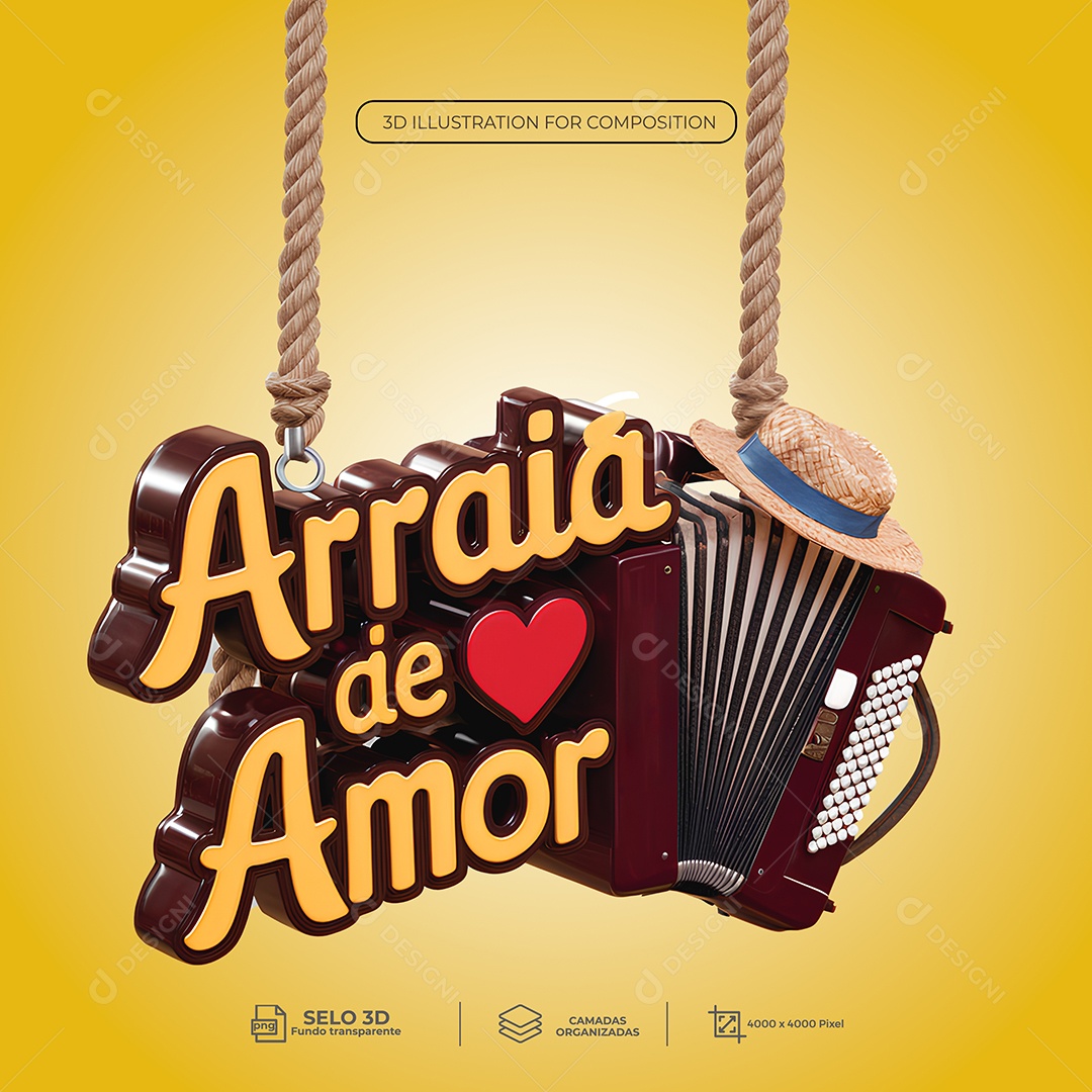 Arraiá de Amor Selo 3D para Composição PSD