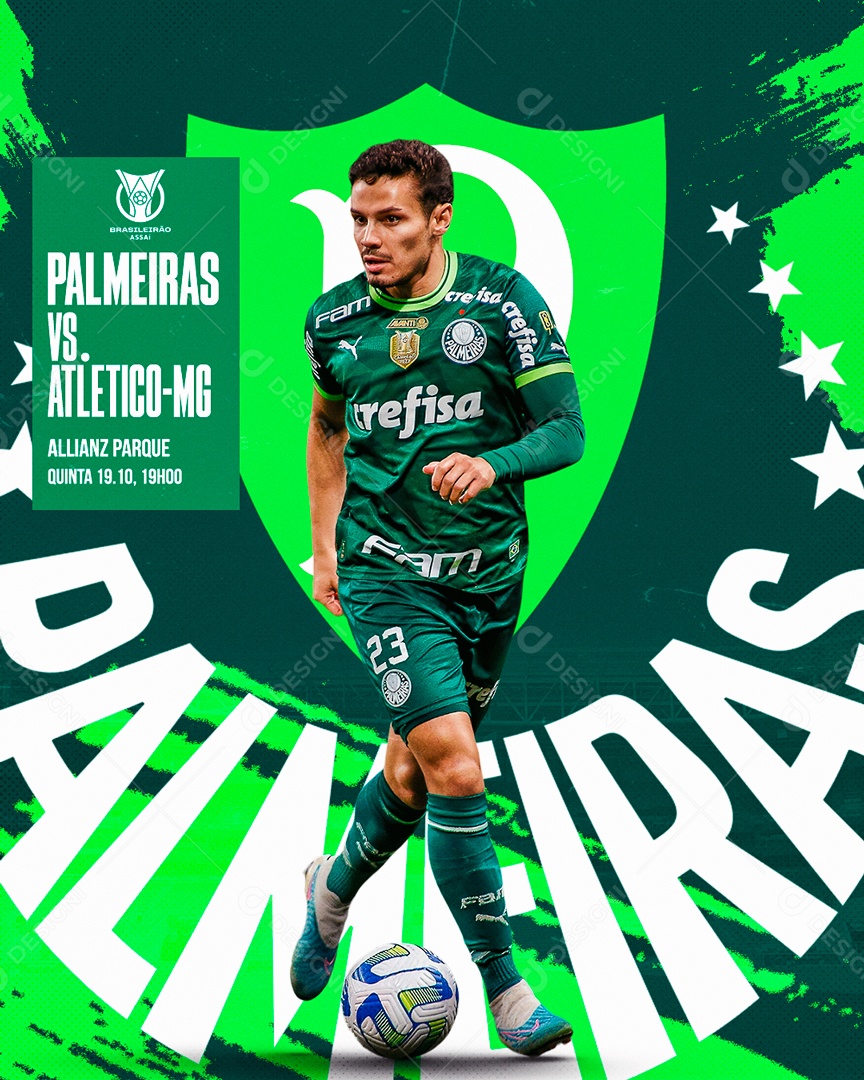 Flyer Jogador de Futebol Palmeiras VS Atletico Social Media PSD Editável