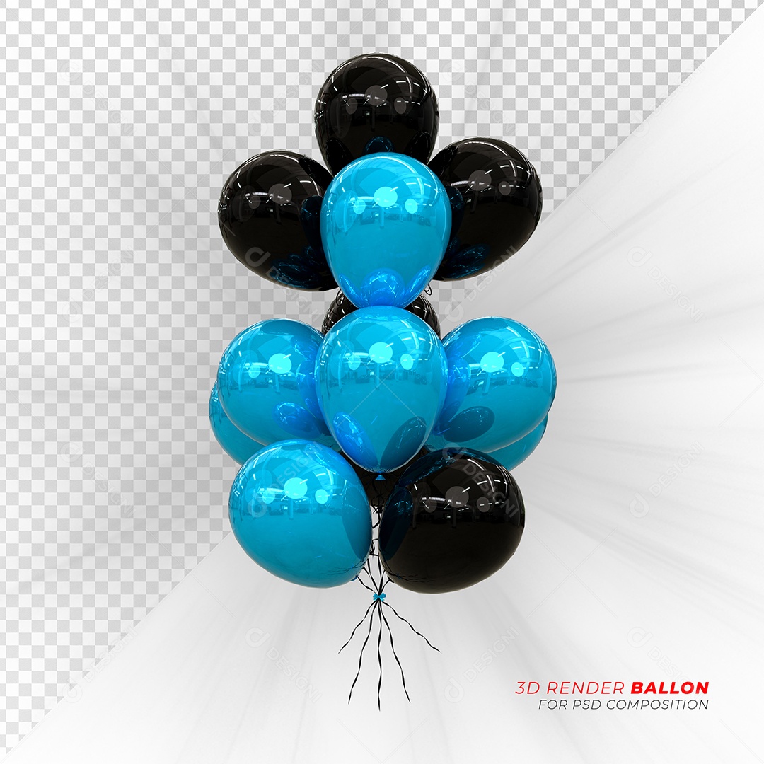 Balões Elemento 3D Preto e Azul para Composição PSD