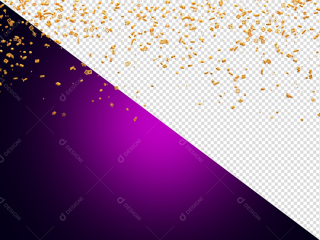 Confete Fitilhos Enfeite Elemento 3D Dourado para Composição PSD