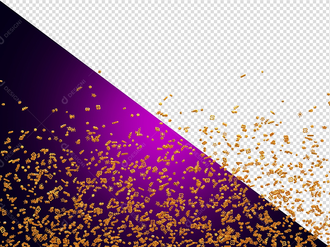 Confetes Diversas Formas Elemento 3D Dourado para Composição PSD