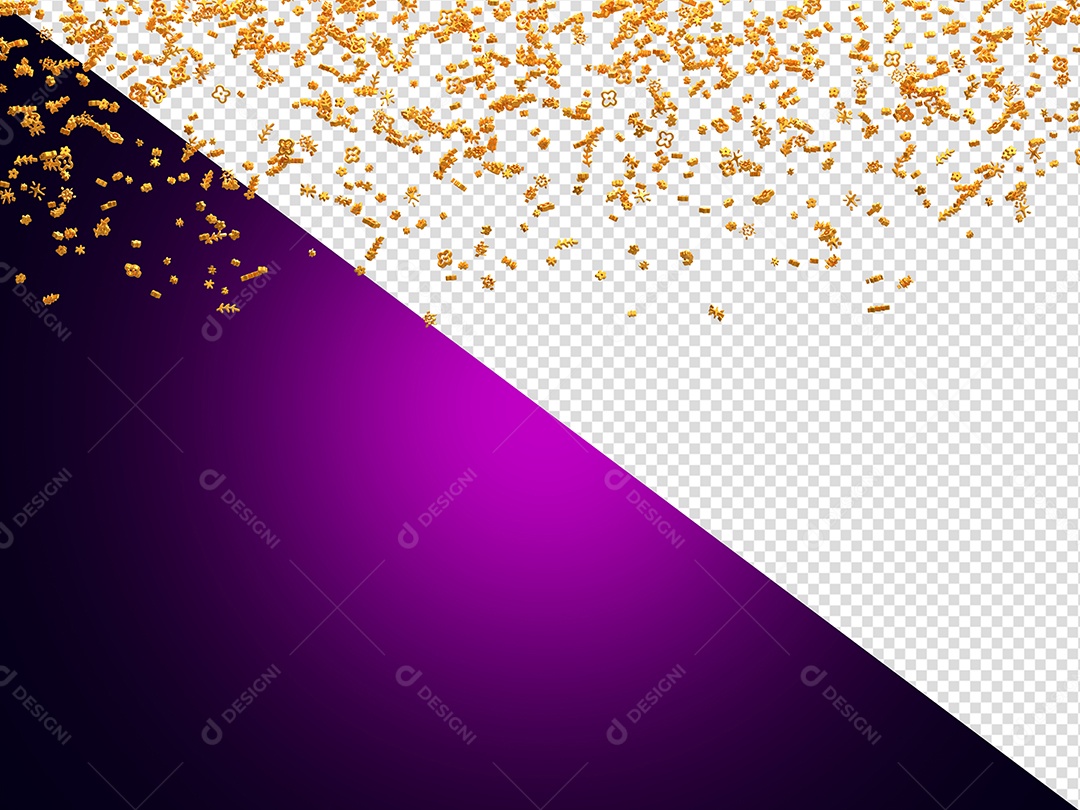 Confete Fitilhos Dourado Elemento 3D para Composição PSD