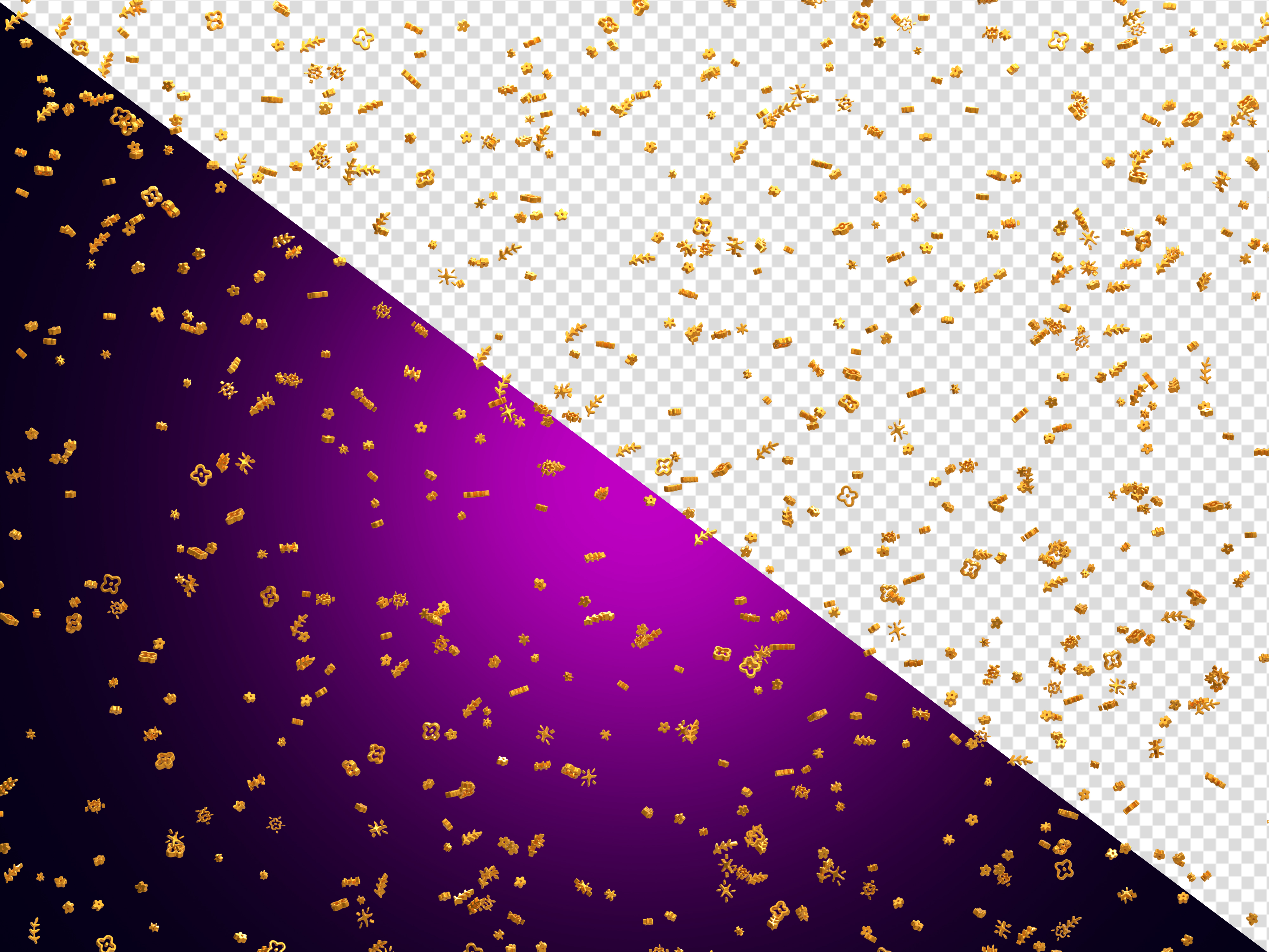 Explosão de Confete Dourado Elemento 3D para Composição PSD