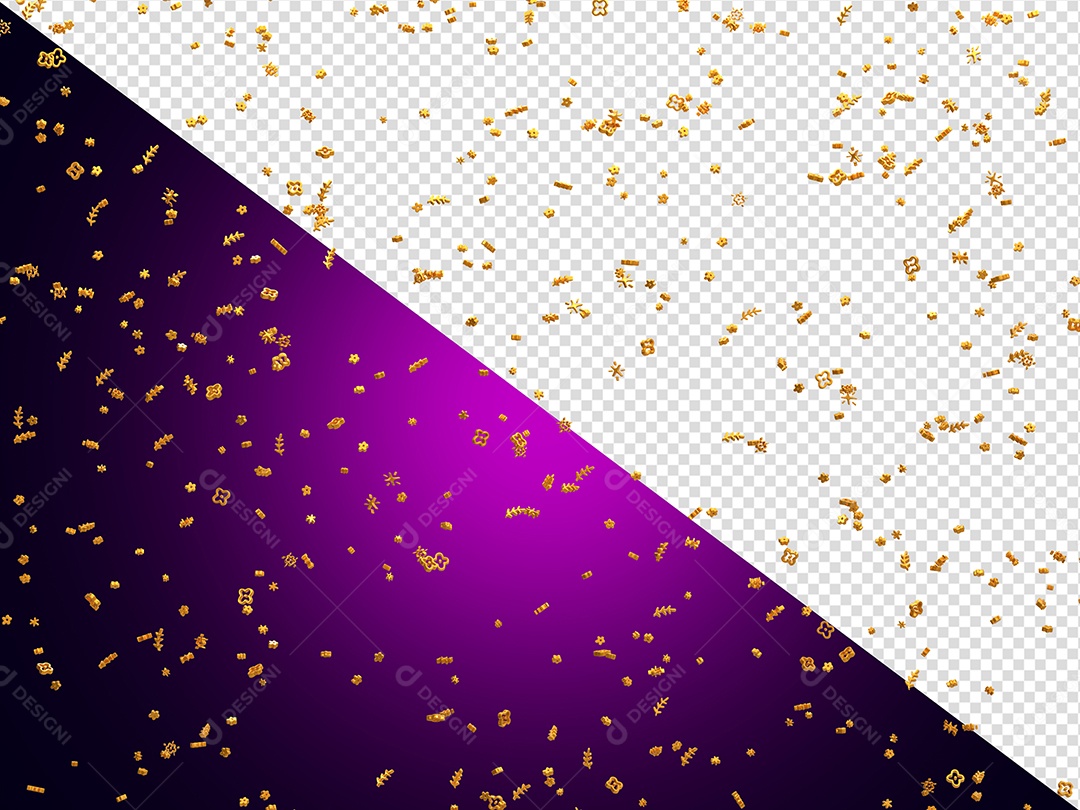 Enfeite de Festa Confetes Elemento 3D Dourado para Composição PSD