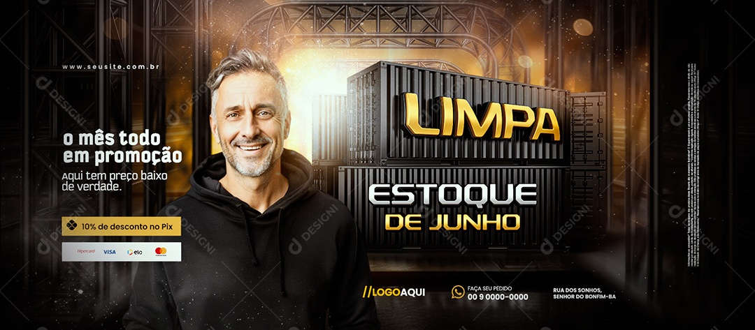 Banner Loja de Eletrodomésticos de Limpa Estoque de Junho Social Media PSD Editável