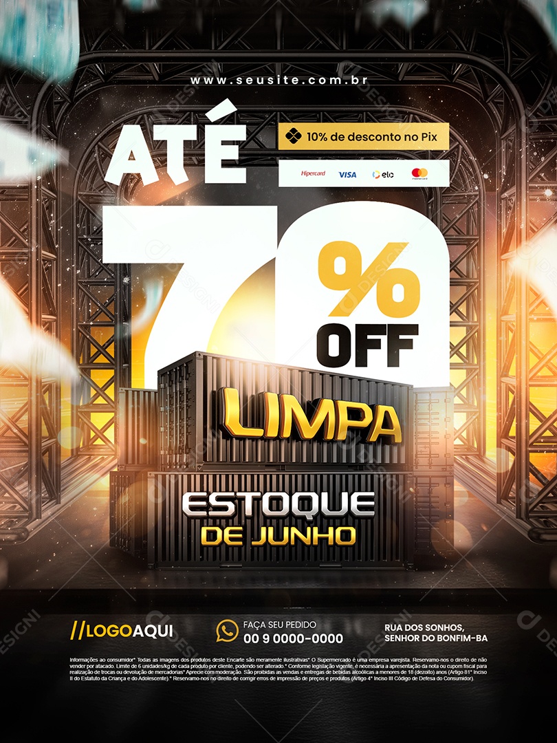 Loja de Eletrodomésticos de Limpa Estoque de Junho Flyer Até 70% Off Social Media PSD Editável