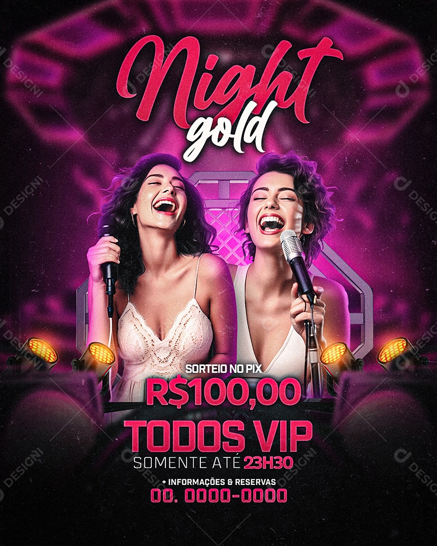 Flyer Night Gold Todos Vip Social Media PSD Editável