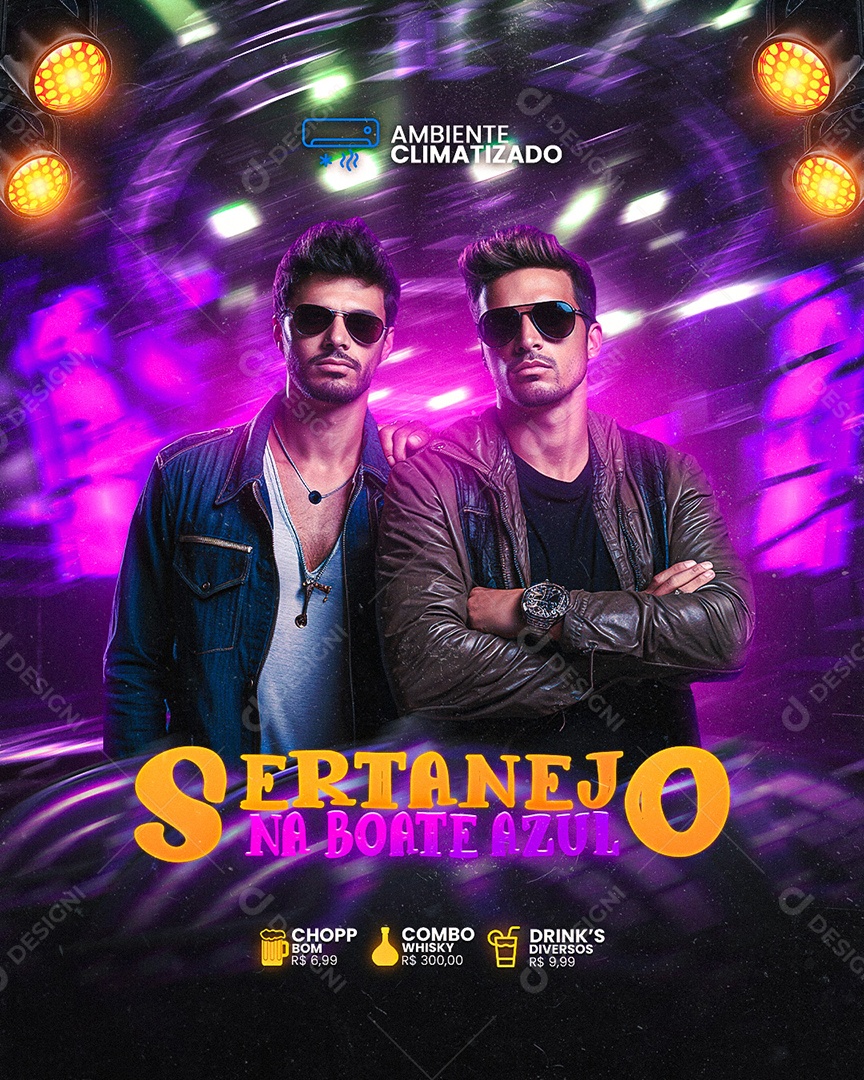 Flyer Sertanejo na Boate Azul Social Media PSD Editável