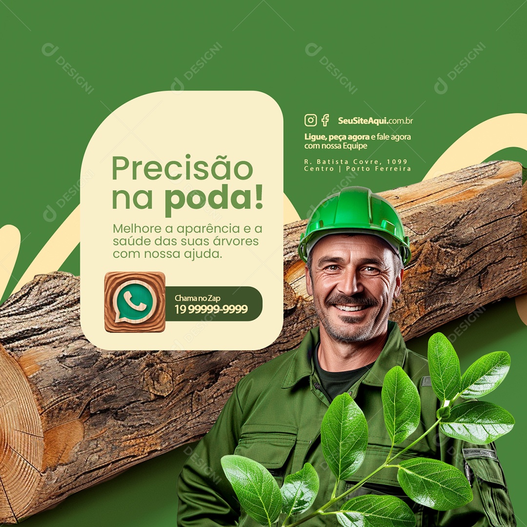 Poda de Árvore Precisão na Poda Chama no Zap Social Media PSD Editável