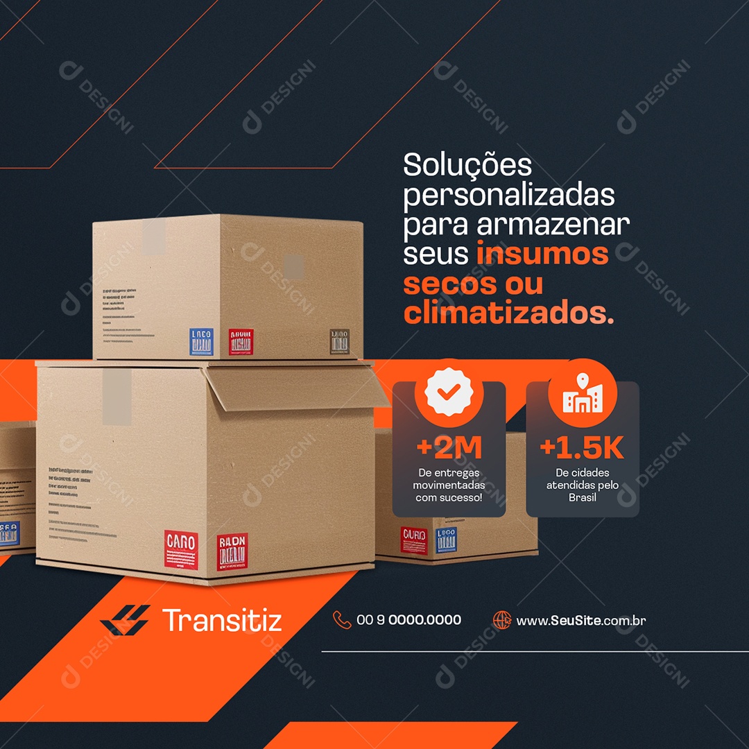 Transportadora Soluções Personalizadas pera Armazenar Social Media PSD Editável