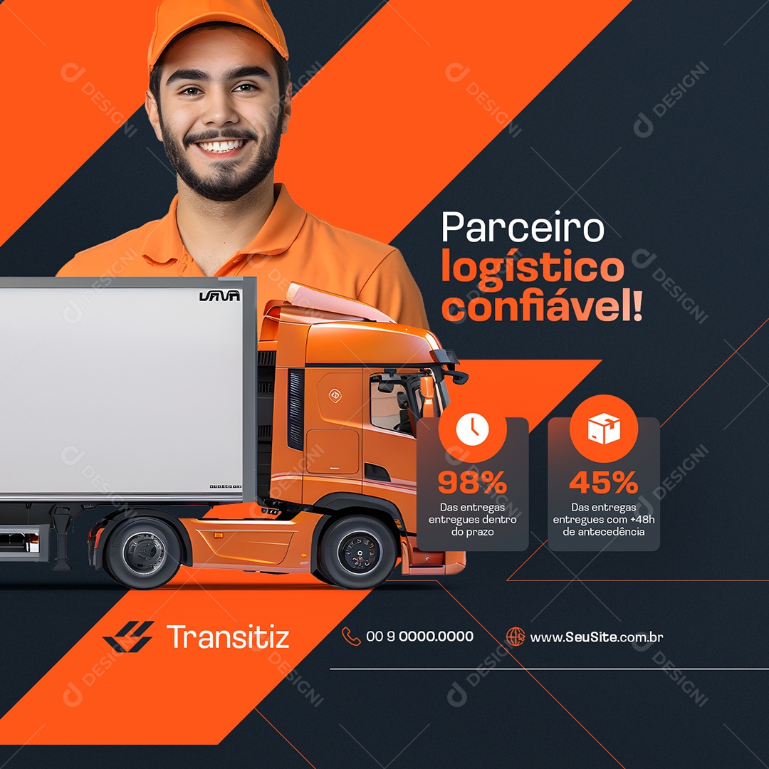 Transportadora Parceiro Logístico Confiável Social Media PSD Editável