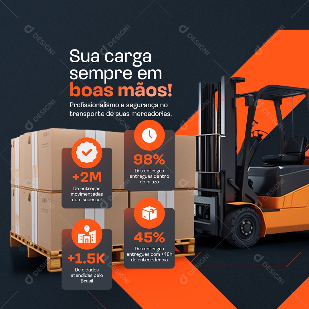 Transportadora Sua Carga Sempre em Boas Mãos Social Media PSD Editável