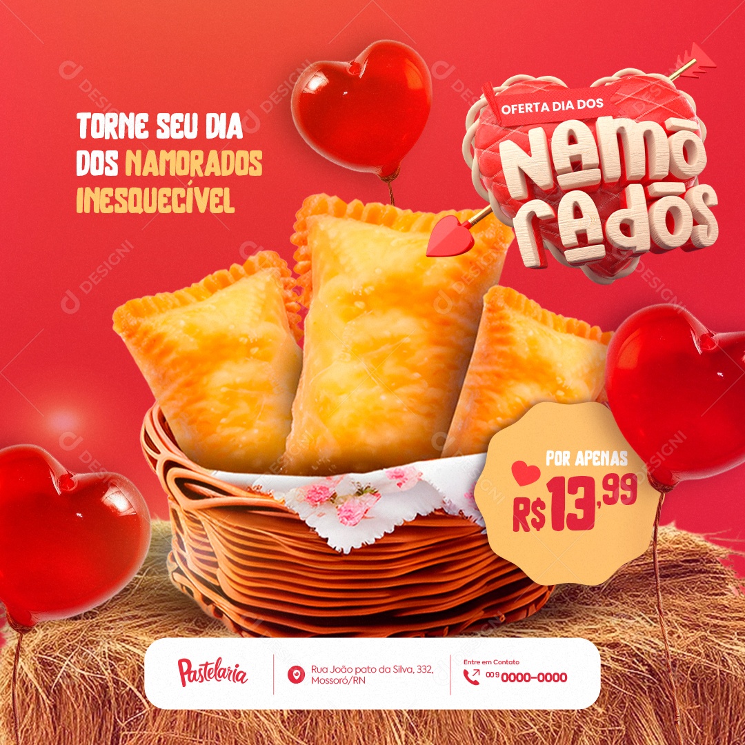 Pastelaria Oferta Dia dos Namorados Pastéis Social Media PSD Editável