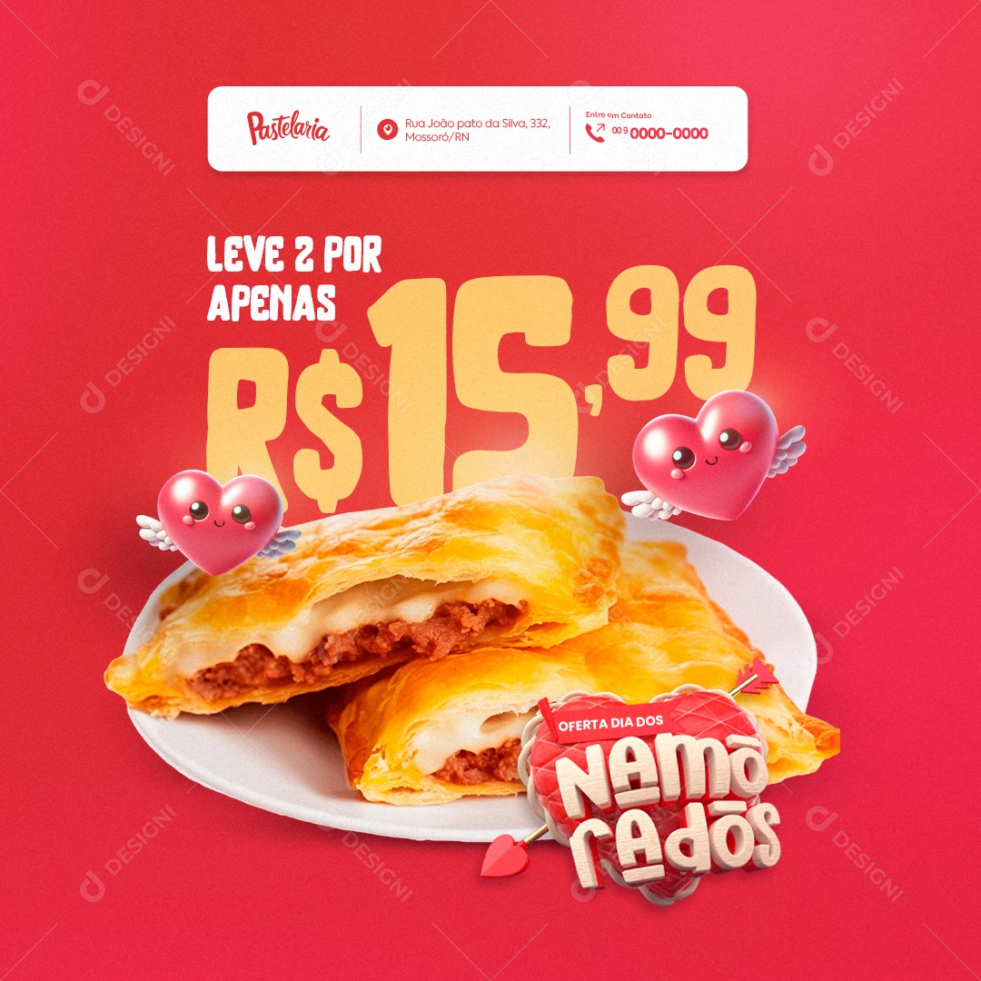 Pastelaria Oferta Dia dos Namorados Leve 2 Social Media PSD Editável