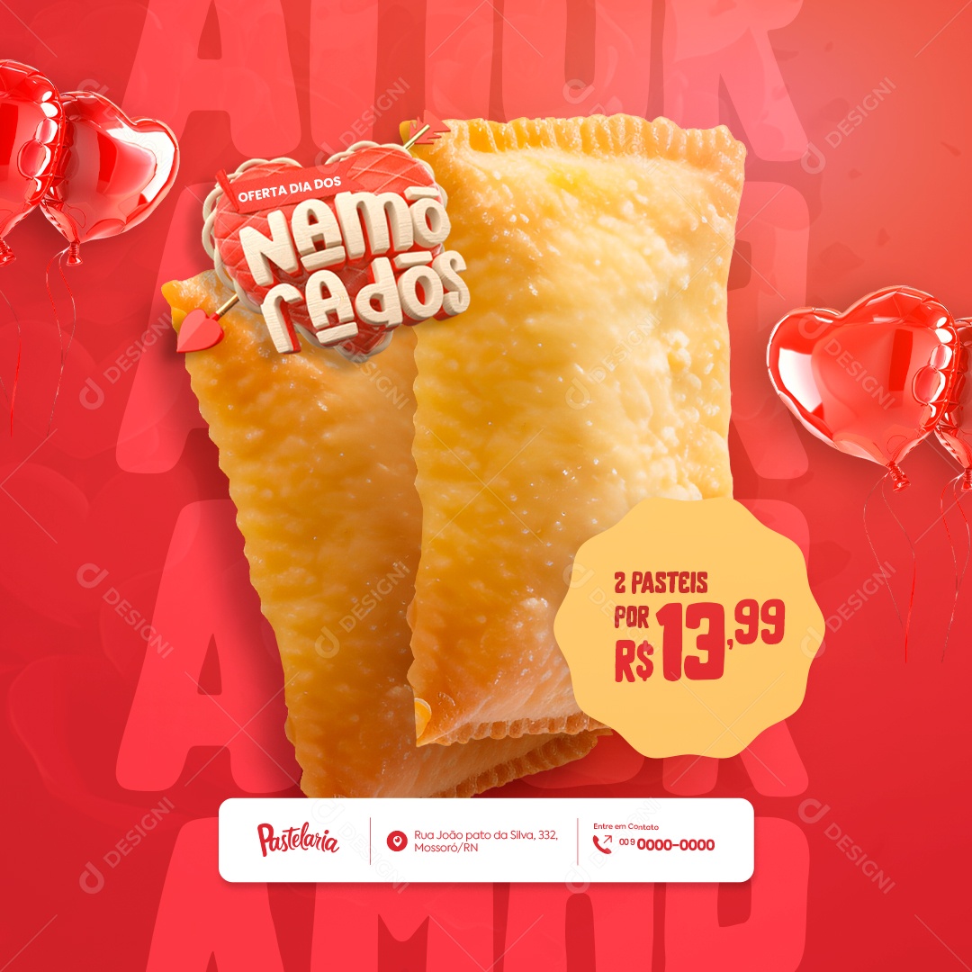 Pastelaria Oferta Dia dos Namorados 2 Pasteis Social Media PSD Editável