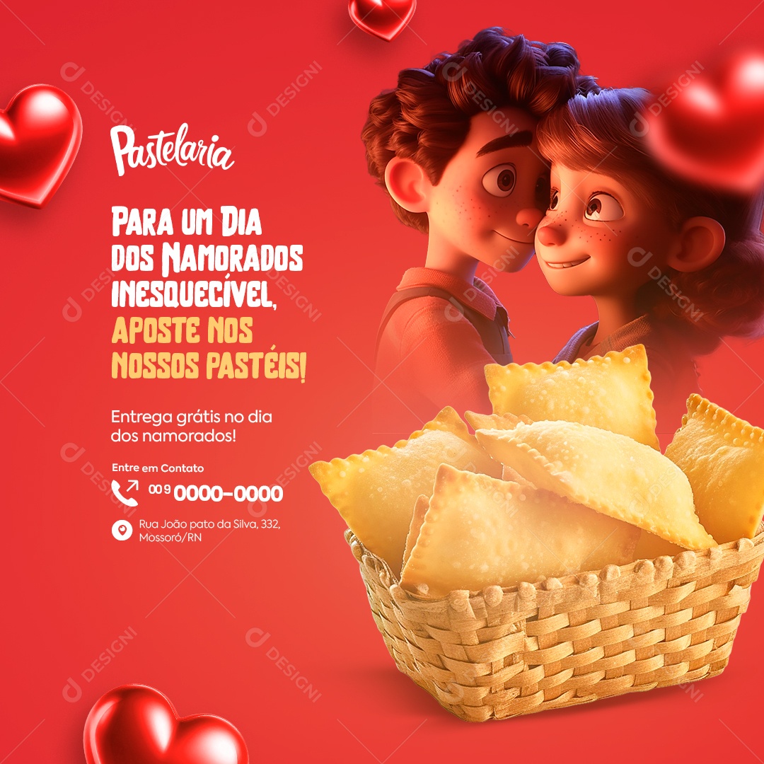 Pastelaria Oferta Dia dos Namorados Aposte nos Nossos Pastéis Social Media PSD Editável
