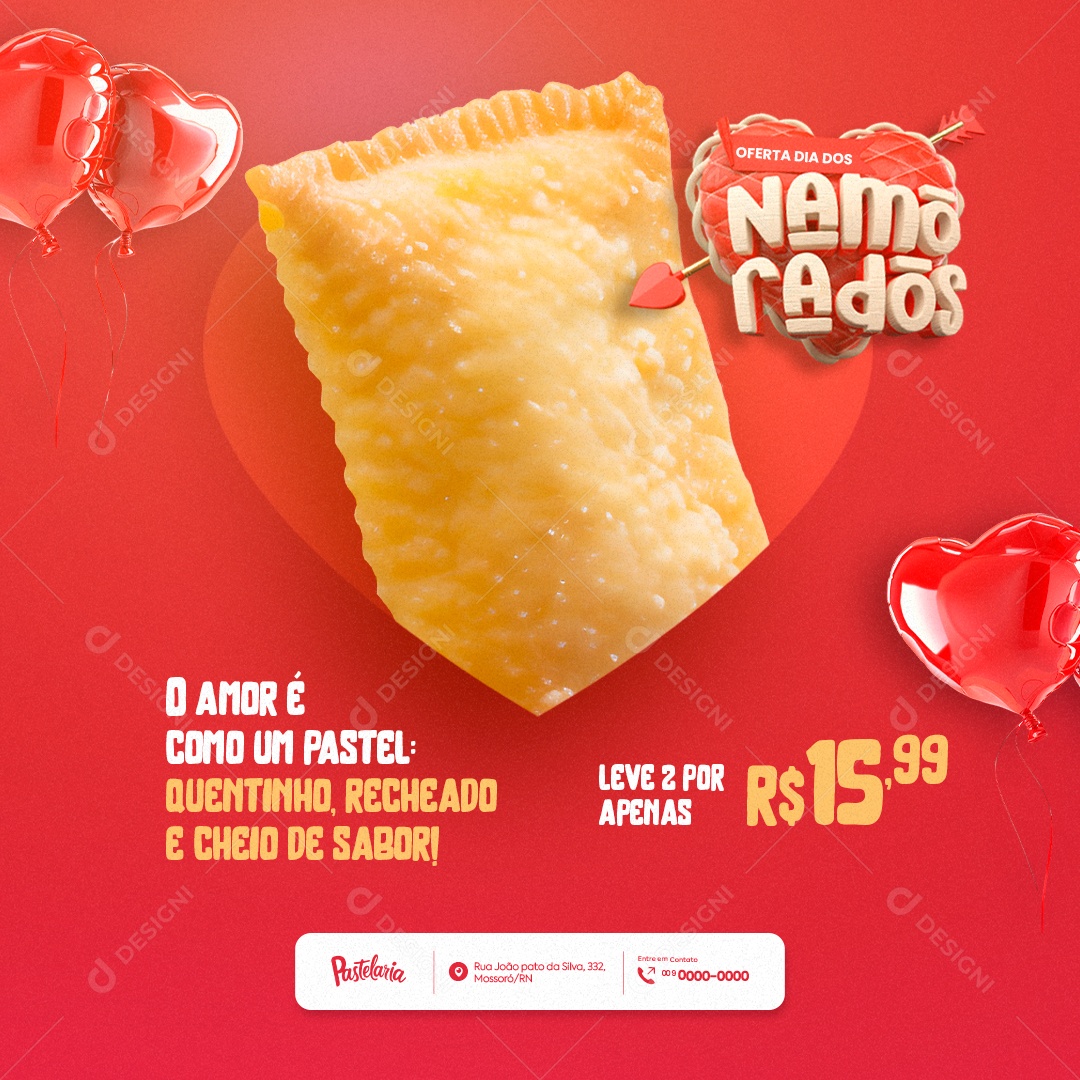 Pastelaria Oferta Dia dos Namorados Leve 2 Social Media PSD Editável