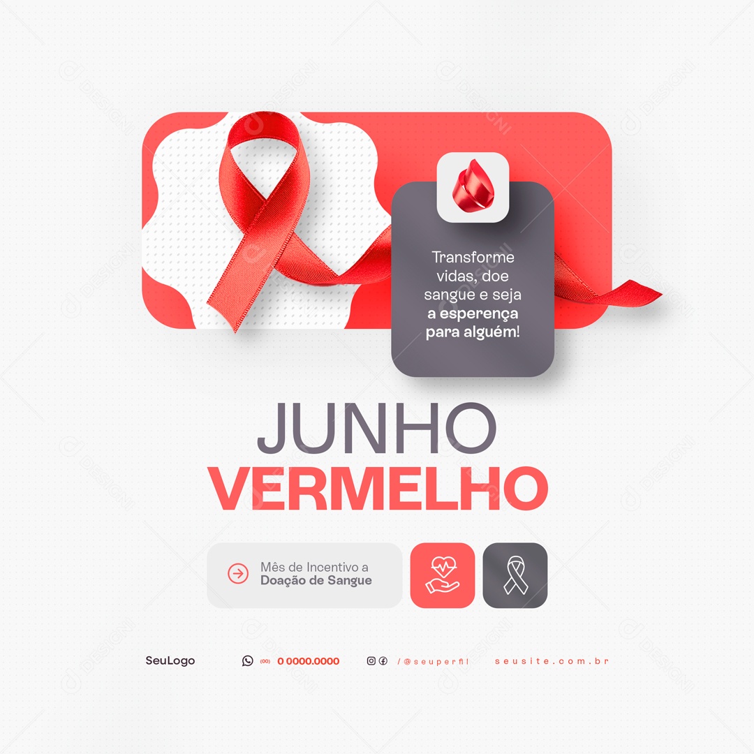 Junho Vermelho Mês de Incentivo e Doação de Sangue Social Media PSD Editável