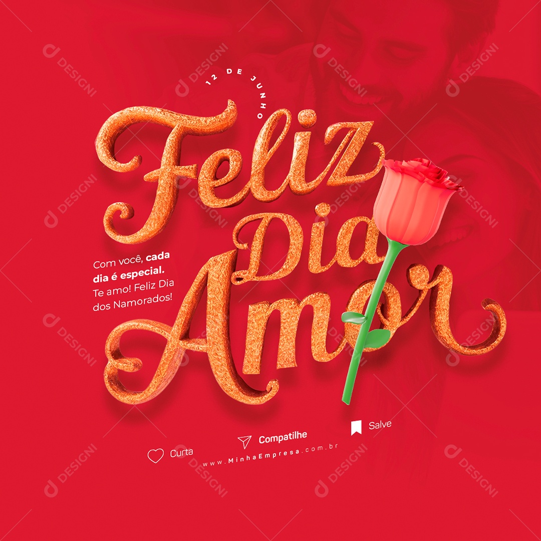 Dia dos Namorados 12 de Junho Feliz Dia Amor Social Media PSD Editável