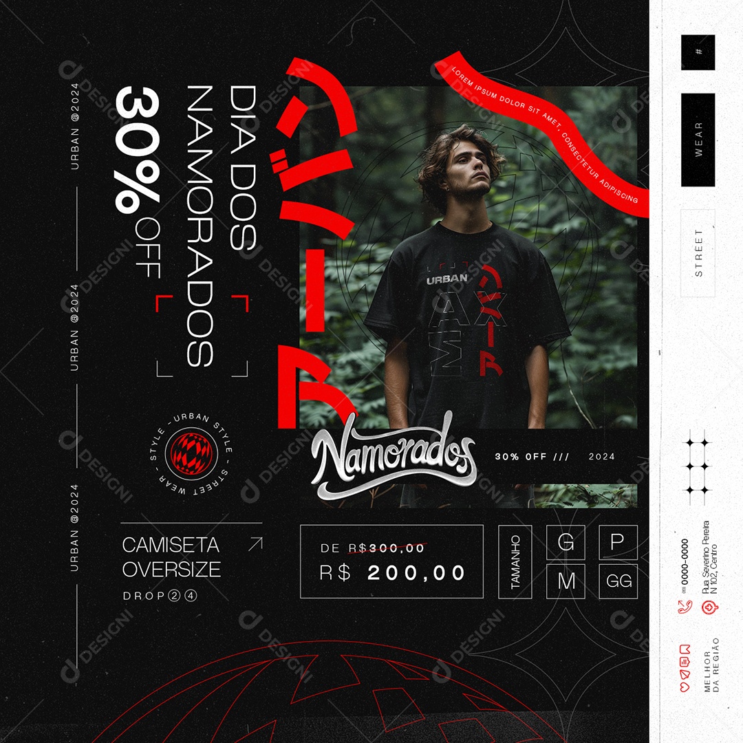 Street Wear Dia dos Namorados Camiseta Oversize Social Media PSD Editável