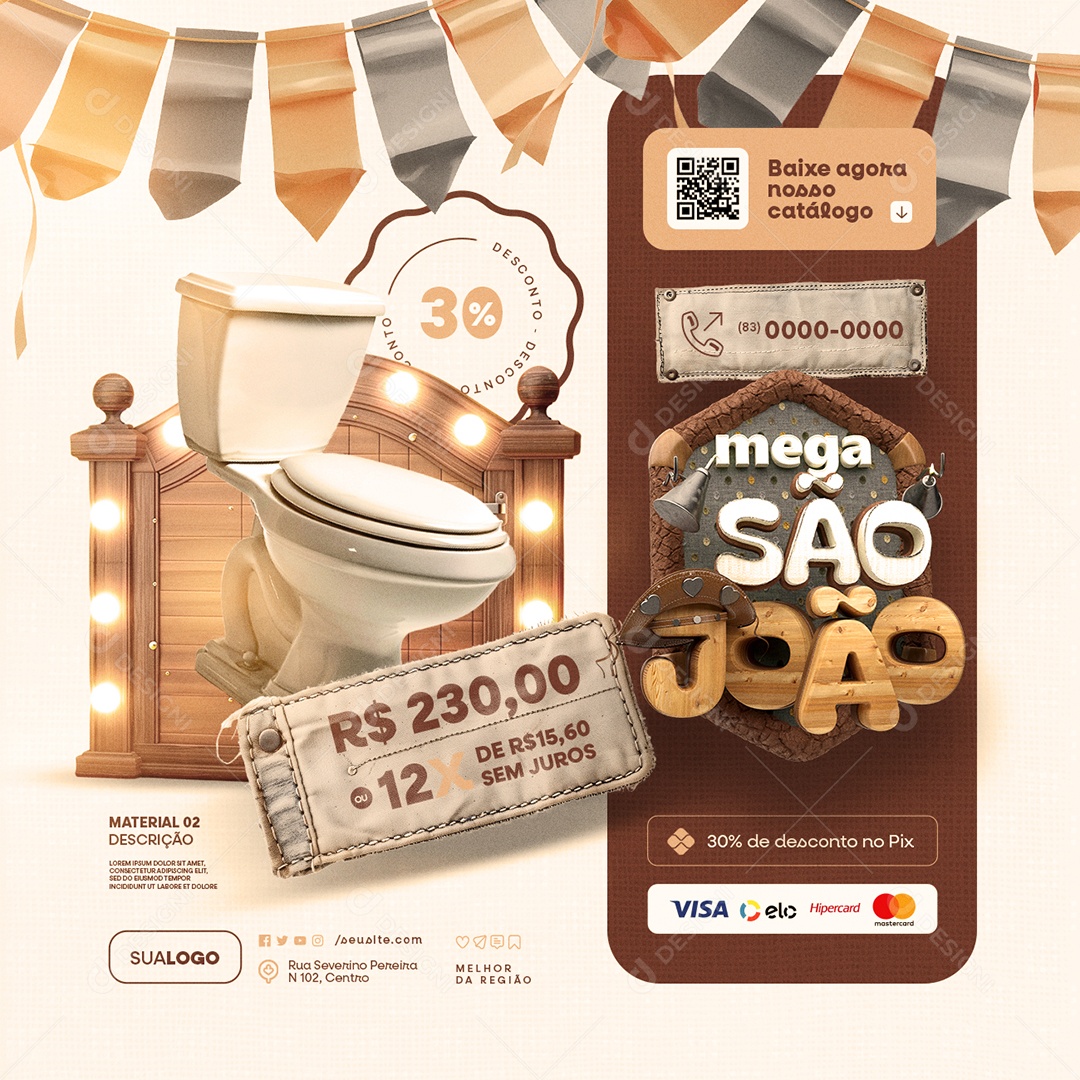 Material de Construção Mega São João Vaso Social Media PSD Editável