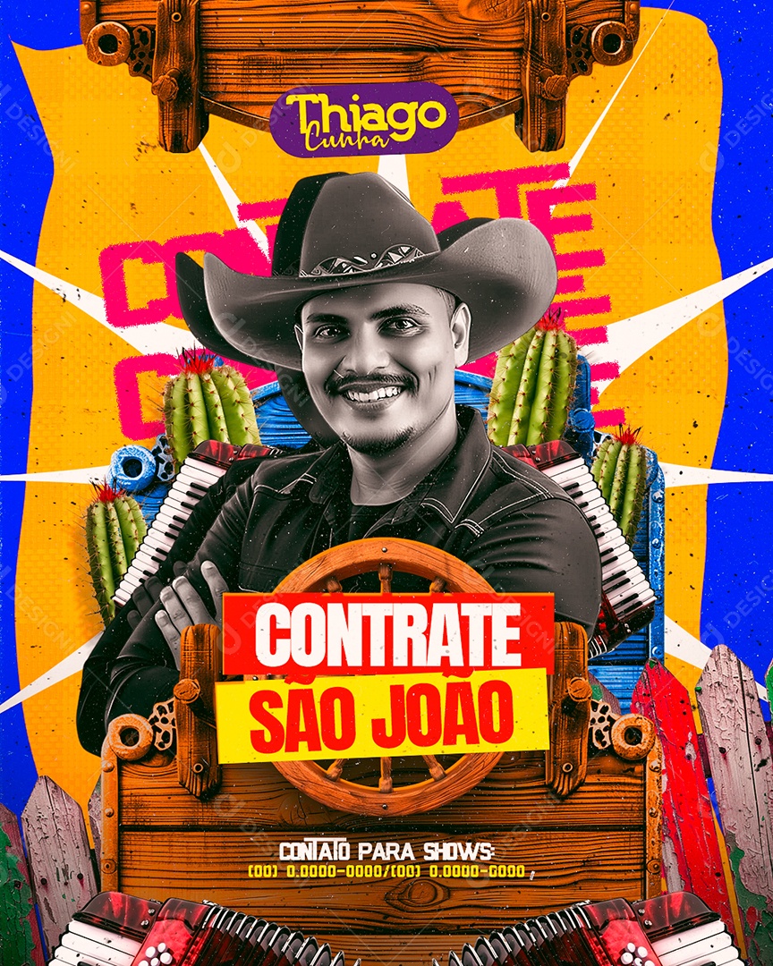 Flyer Contrate São João Thiago Cunha Social Media PSD Editável