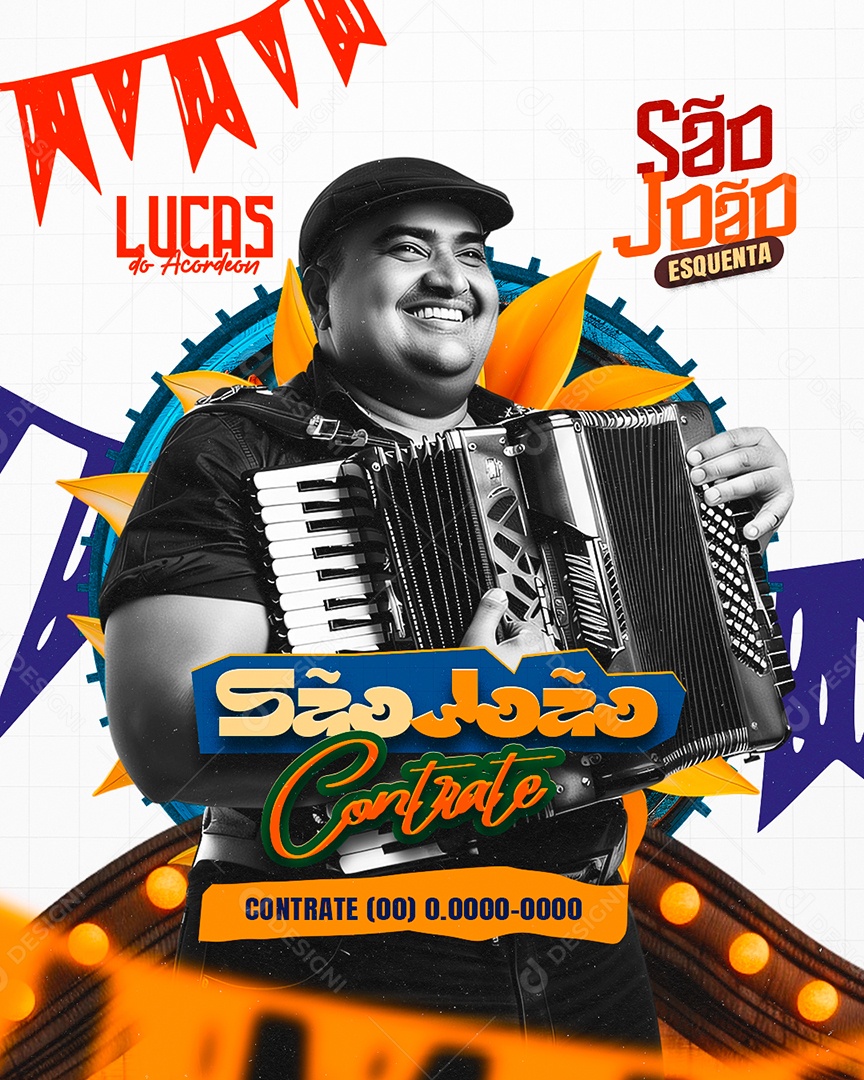 Flyer Esquenta São João Contrate Lucas do Acordeon Social Media PSD Editável