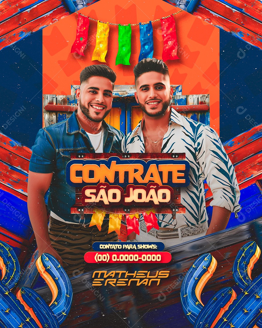 Flyer Contrate São João Matheus e Renan Contato para Shows Social Media PSD Editável
