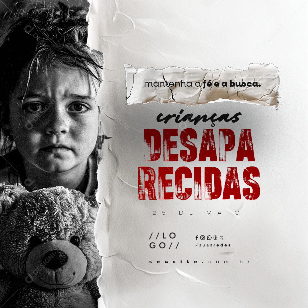 Dia das Crianças Desaparecidas 25 de Maio Mantenha a Fé e a Busca Social Media PSD Editável