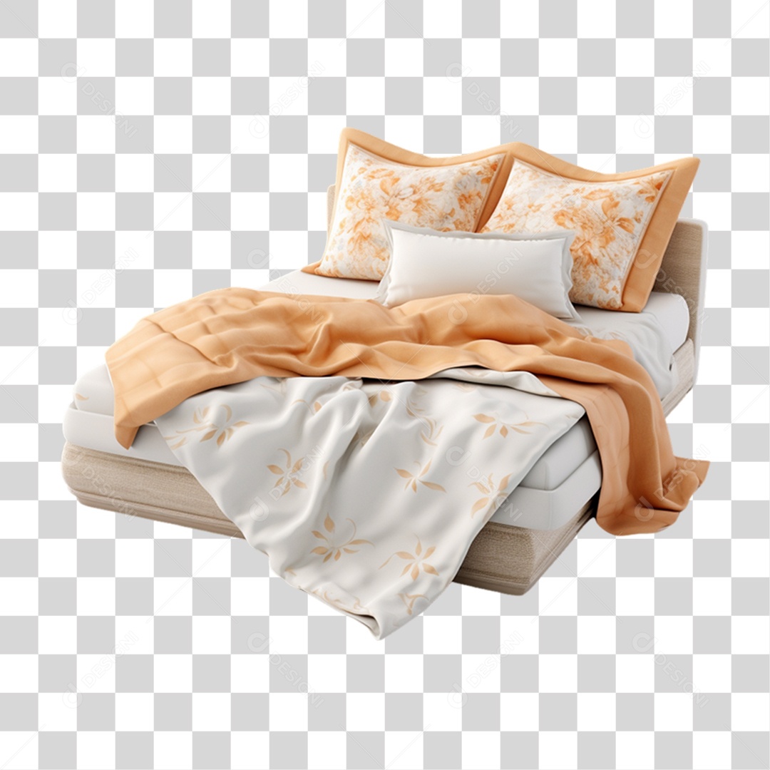 Cama com Lençóis e Travesseiros PNG Transparente