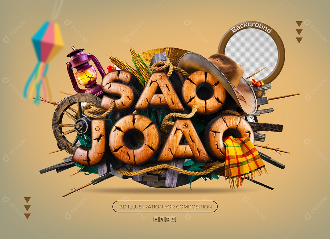 São João Marron Selo 3D para Composição PSD