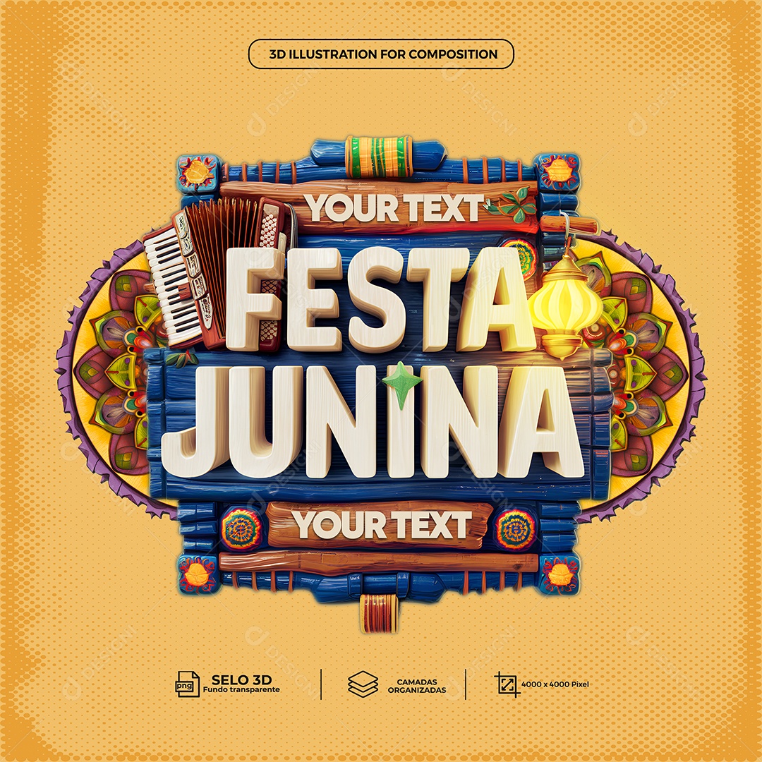 Festa Junina Selo 3D Branco para Composição PSD