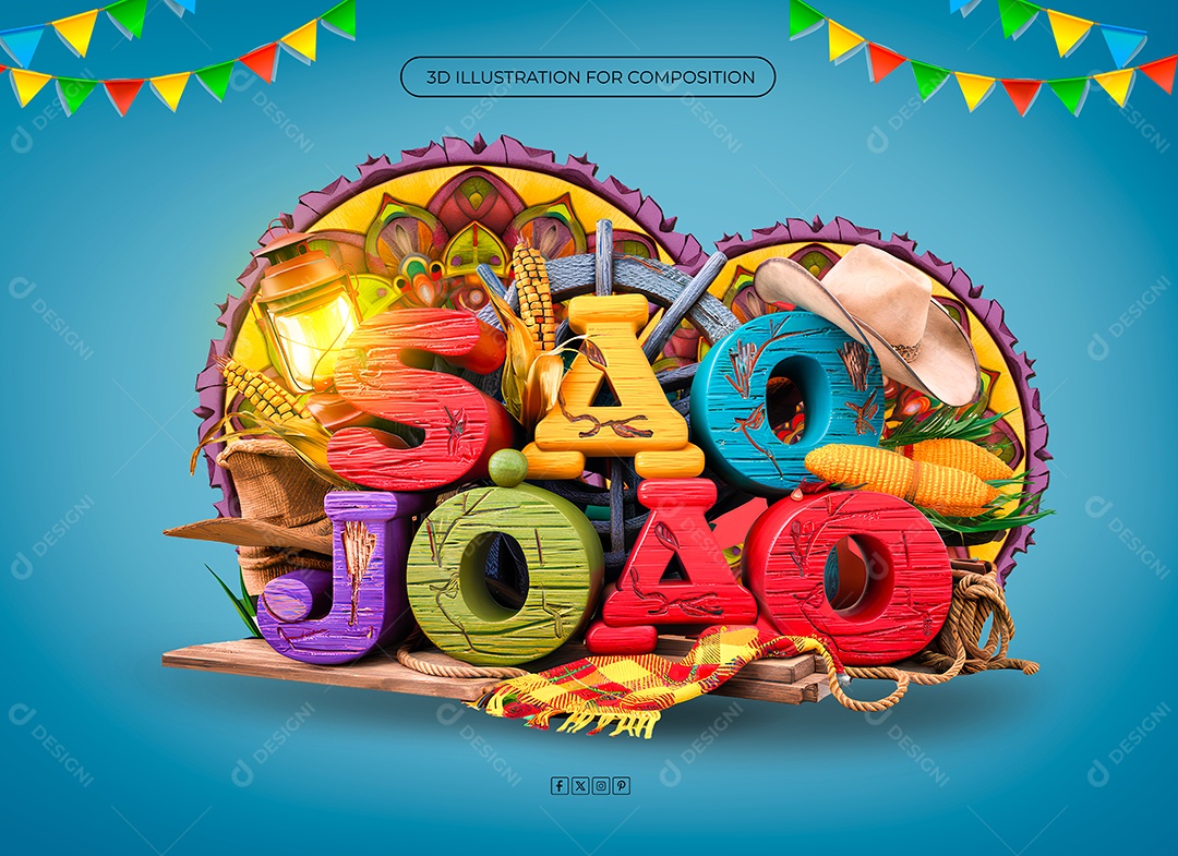 São João Colorido Selo 3D para Composição PSD
