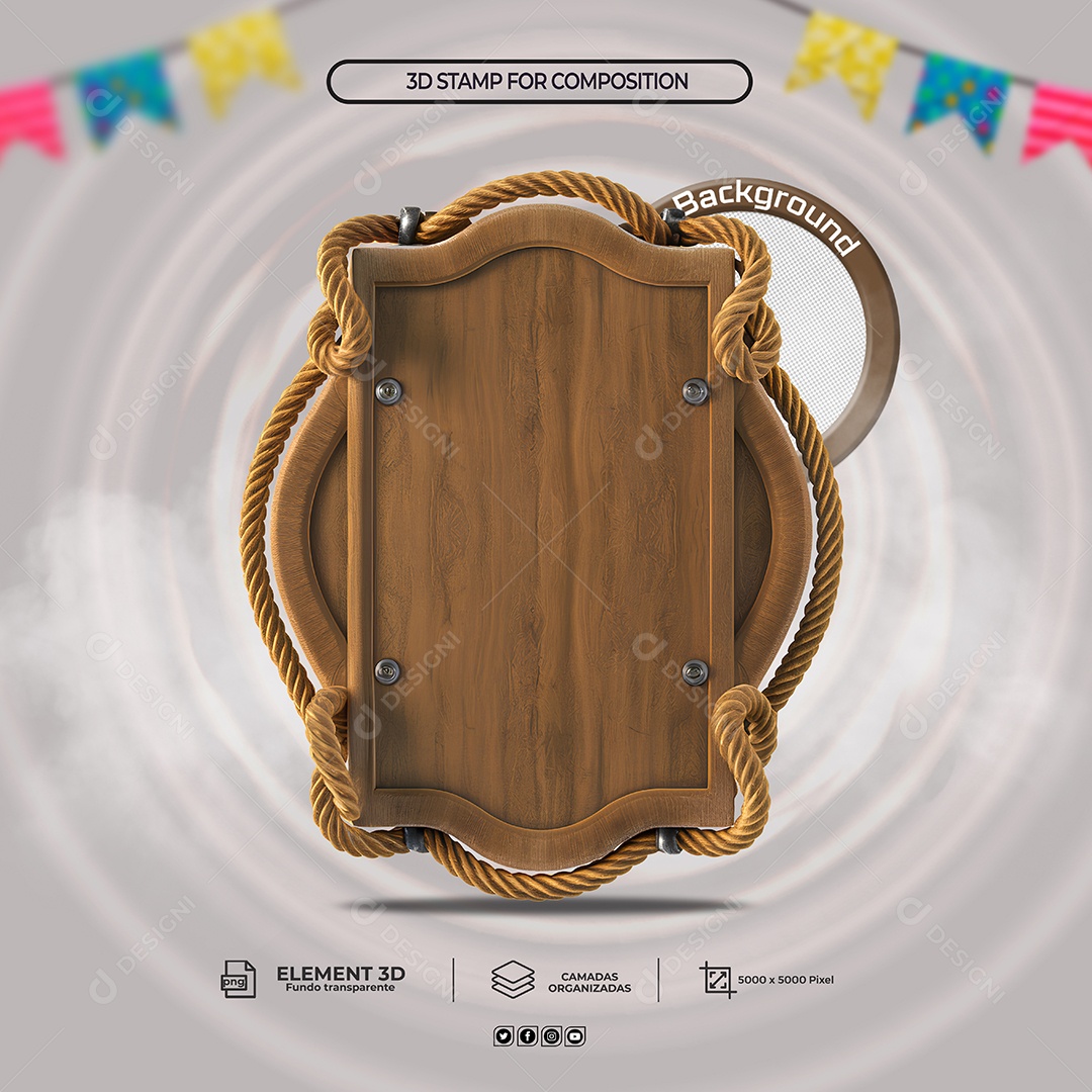 Placa de Madeira de São João Elemento 3D para Composição PSD