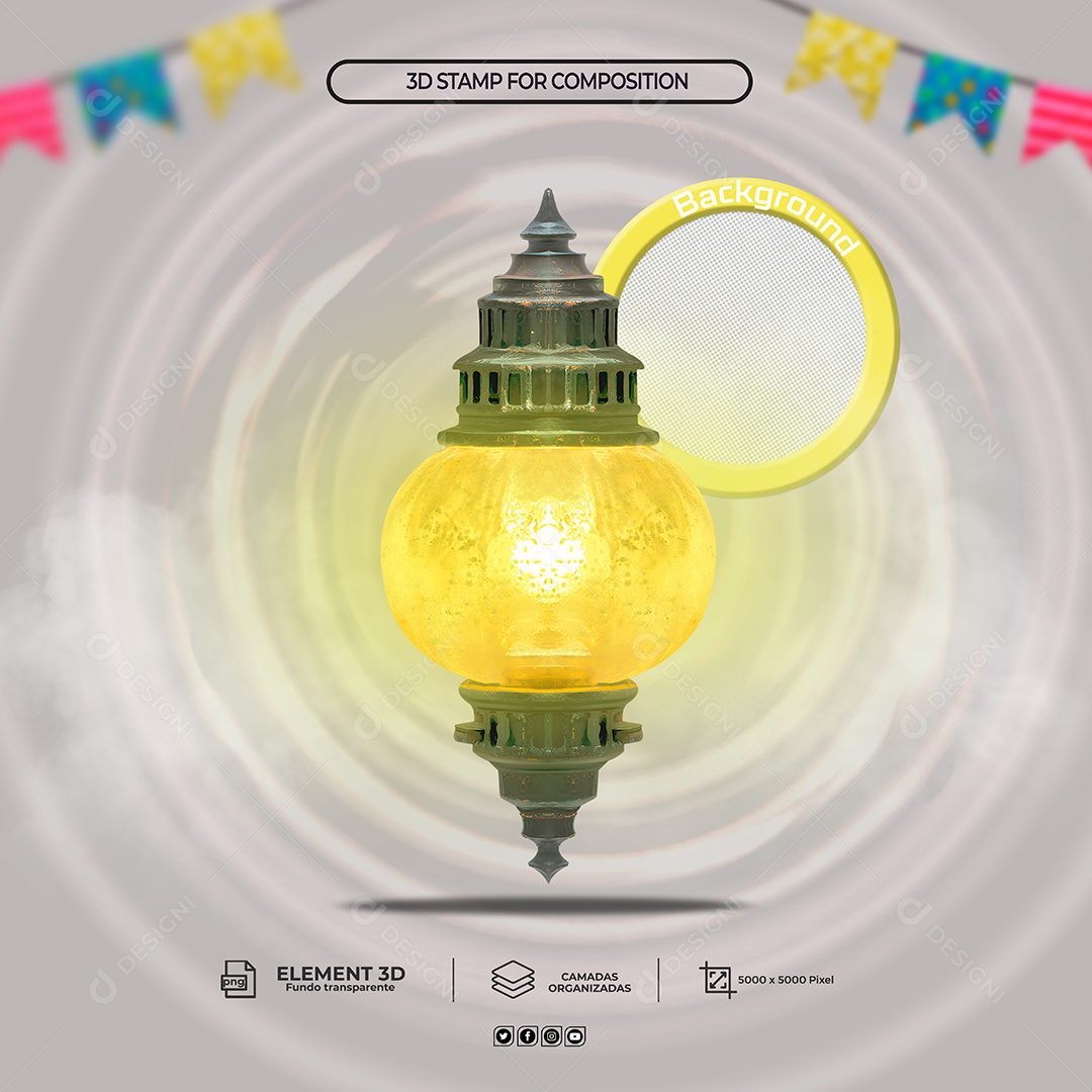 Iluminaria de Festa Junina Elemento 3D para Composição PSD