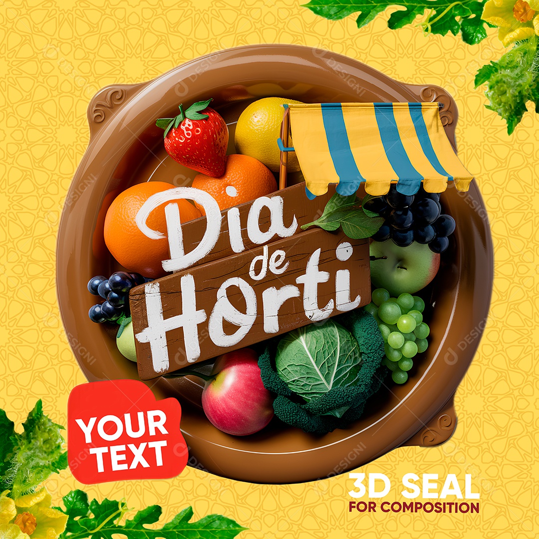 Dia de Hortifrut Selo 3D Colorido para Composição PSD