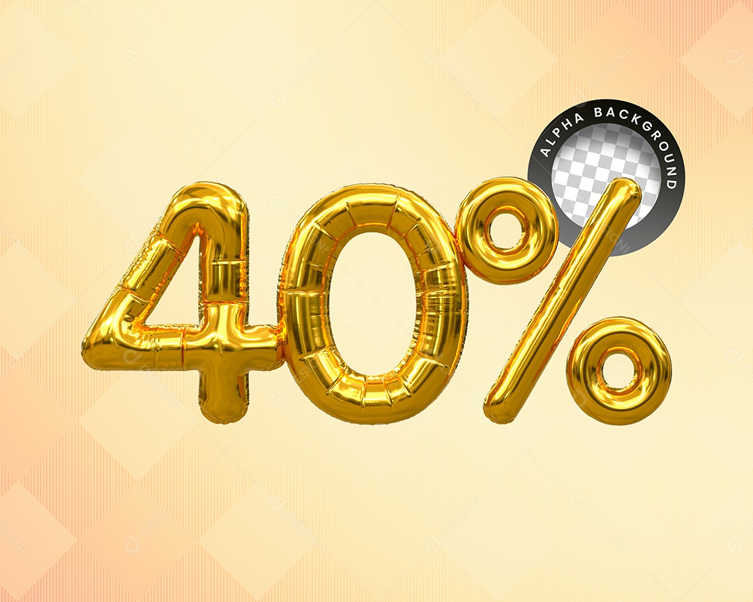 Desconto 40% Elemento 3D Dourado para Composição PSD