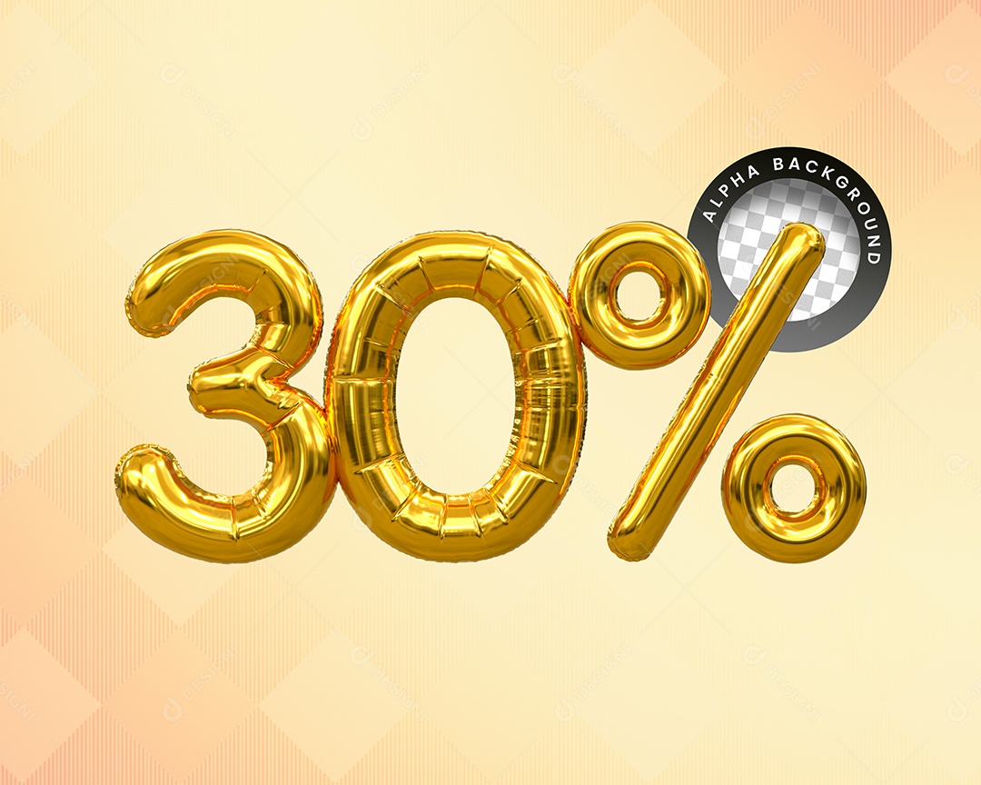 Desconto 30% Elemento 3D Dourado para Composição PSD