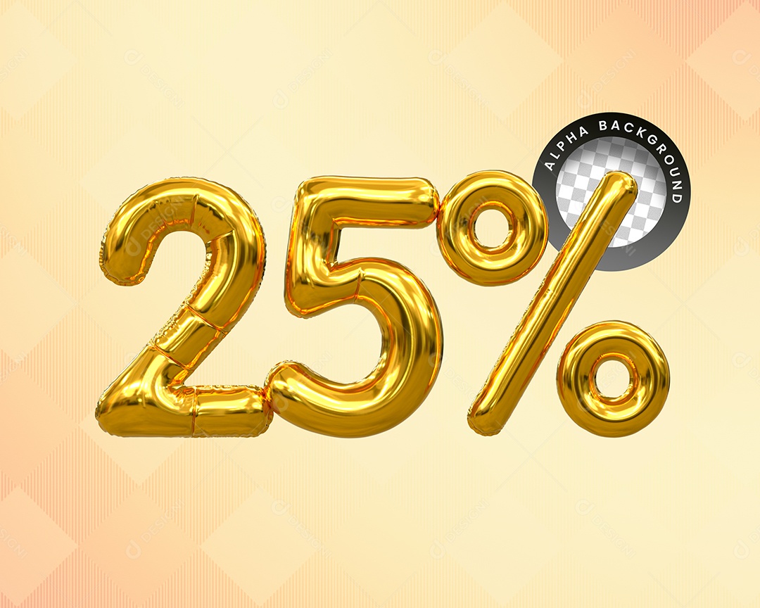 Desconto 25% Elemento 3D Dourado para Composição PSD
