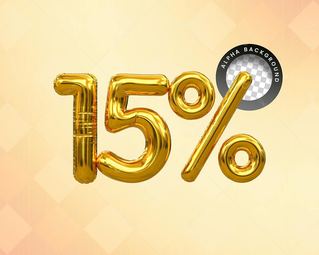 Desconto 15% Elemento 3D Dourado para Composição PSD