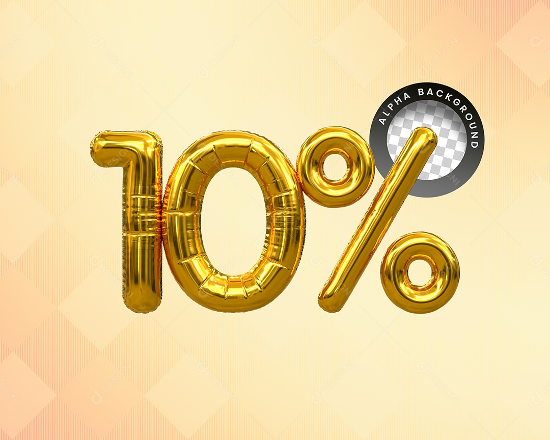 Desconto 10% Elemento 3D Dourado para Composição PSD